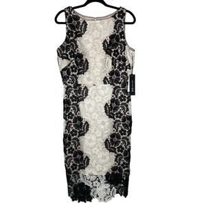 Jax Black Label Size 12 sleeveless Lace Blush Pink White Black Midi Sheath Dress